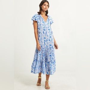 Marie Oliver “Reid” Blue and White Midi Dress